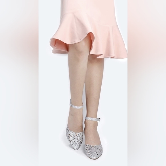 NIB IDIFU Candice silver glitter 3 inch pearl detail heel ankle buckle strap - Picture 6 of 16